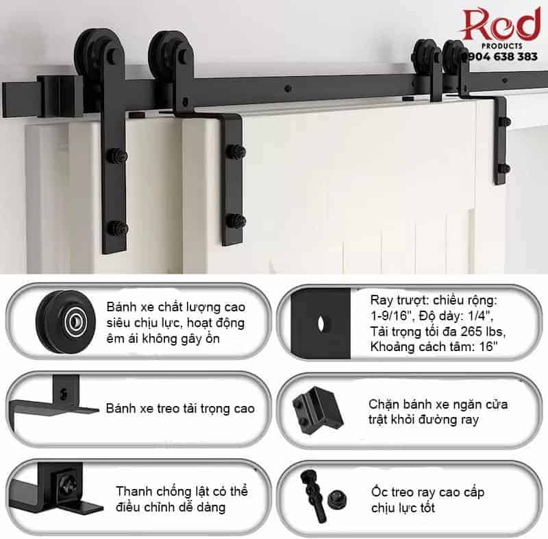 Ray trượt cửa lùa barn door cánh so le bypass RT1199 12