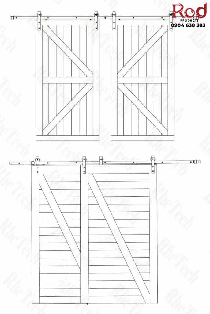 Ray trượt cửa lùa barn door cánh so le bypass RT1199 15