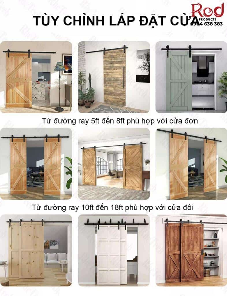 Ray trượt cửa lùa barn door cánh so le bypass RT1199 11