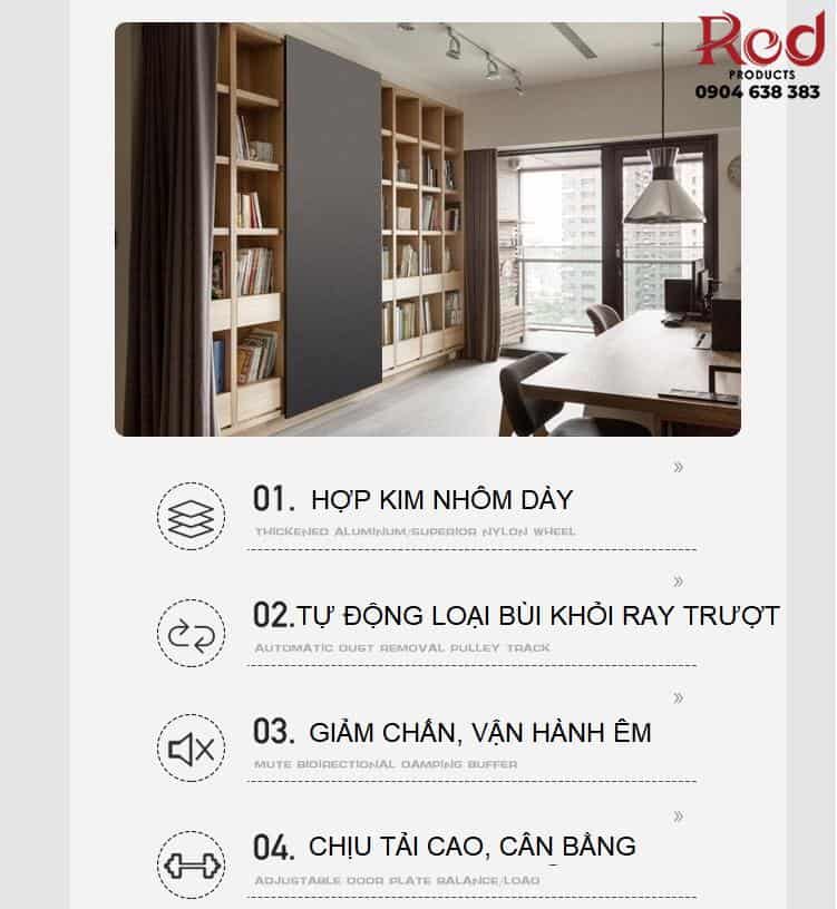 Bộ ray trượt cửa lùa trùm ngoài giảm chấn hai đầu YG203 4