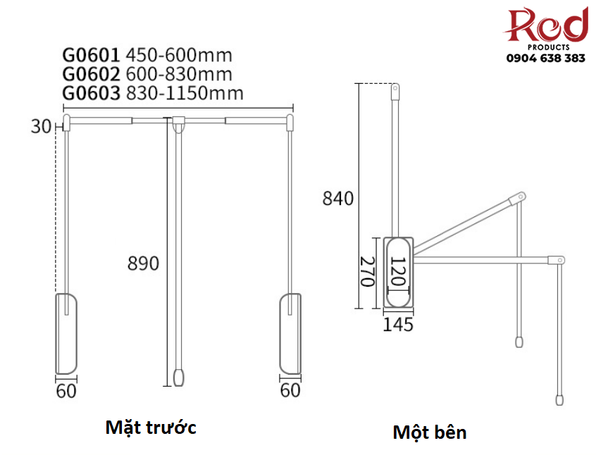 Suốt treo quần áo tay kéo Inox 304 tải trọng cao G06 2