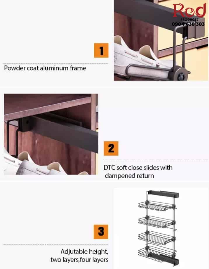 Giá để giày âm tủ áo ray trượt lắp thành tủ Taura SV10 13