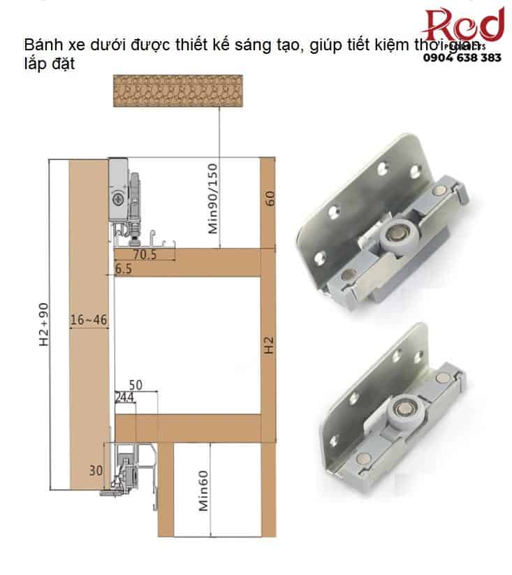 Bộ ray trượt cửa lùa trùm ngoài giảm chấn hai đầu YG203 9