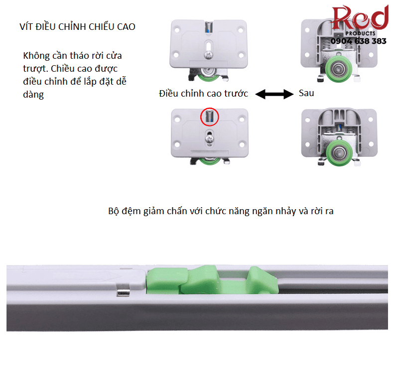 Bộ ray trượt cửa cho 2 cánh giảm chấn YLF25/45/60 9