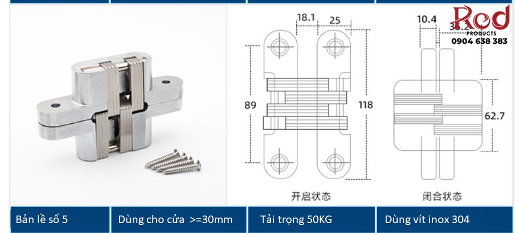 Bản lề chữ thập âm cửa bằng thép không rỉ BTC-HH7/70 9