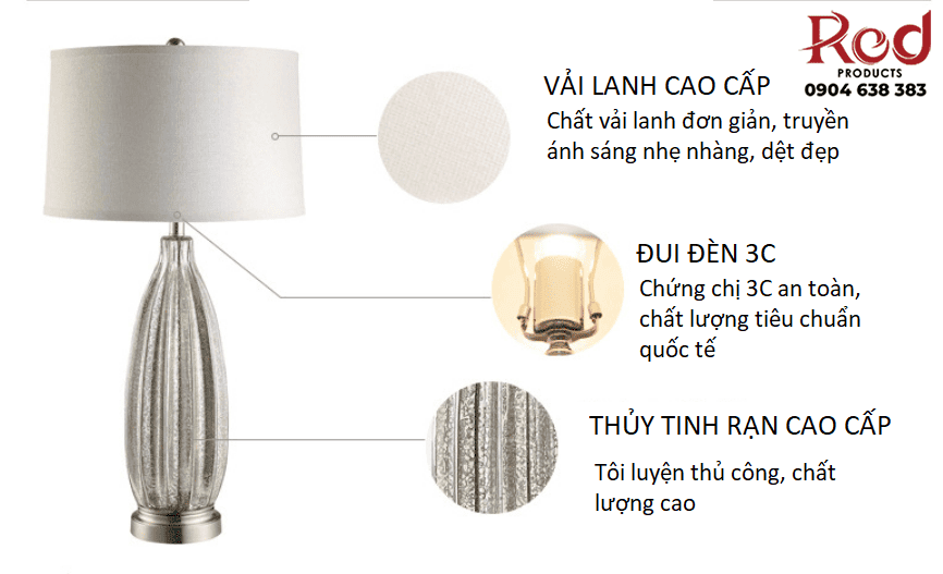 Đèn bàn pha lê hiện đại kiểu Mỹ cao cấp ND3078 13