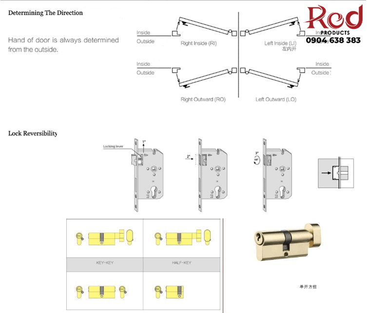 Khóa cửa phòng bằng đồng khía Italia OVLI 308-191 14