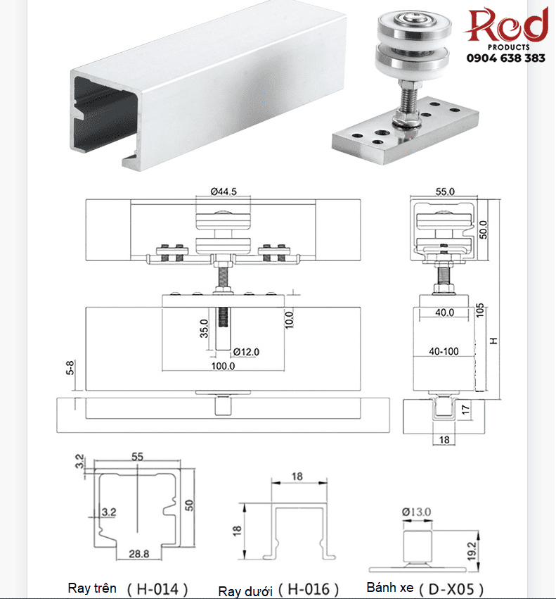 Bánh xe cửa lùa cho cửa gập ngăn phòng DFL-P130A 8