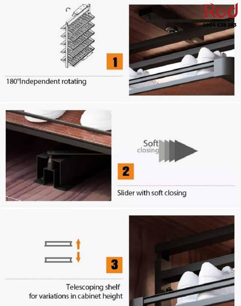 Giá treo quần áo ba chấu cho góc tủ áo Taura RA04 15