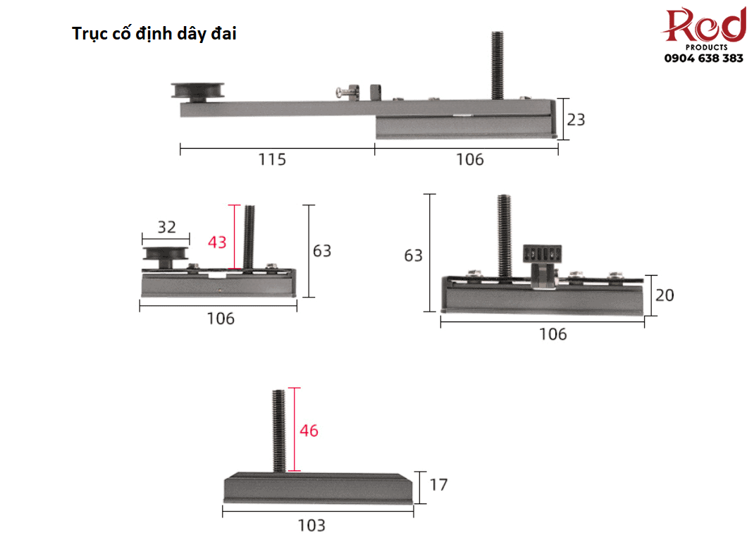 Bộ phụ kiện ray trượt cửa lùa đồng bộ 3 cánh BTC-YG212 5