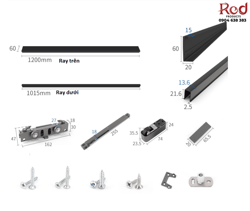 Bộ ray trượt cửa lùa âm cho cửa gỗ BTC-ISD 3