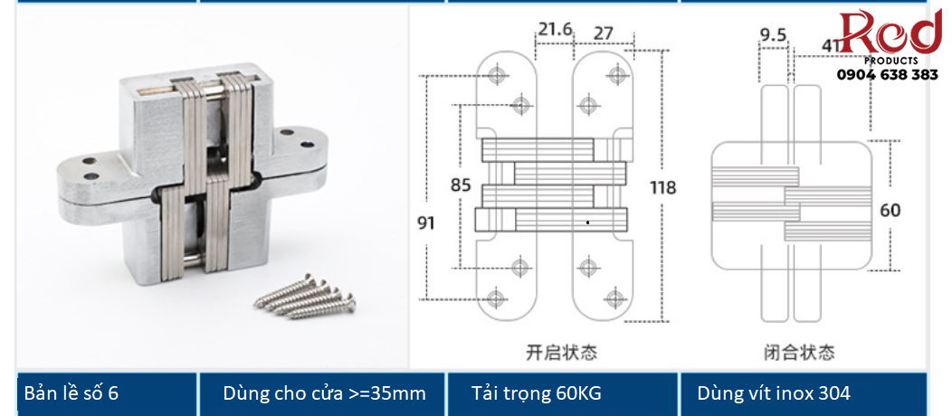 Bản lề chữ thập âm cửa bằng thép không rỉ BTC-HH7/70 10