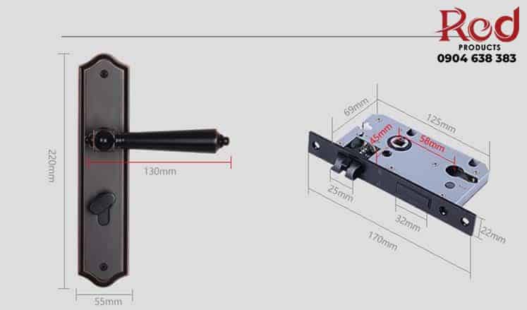 Khóa cửa phòng bằng đồng màu đen YBLI-D-05 10