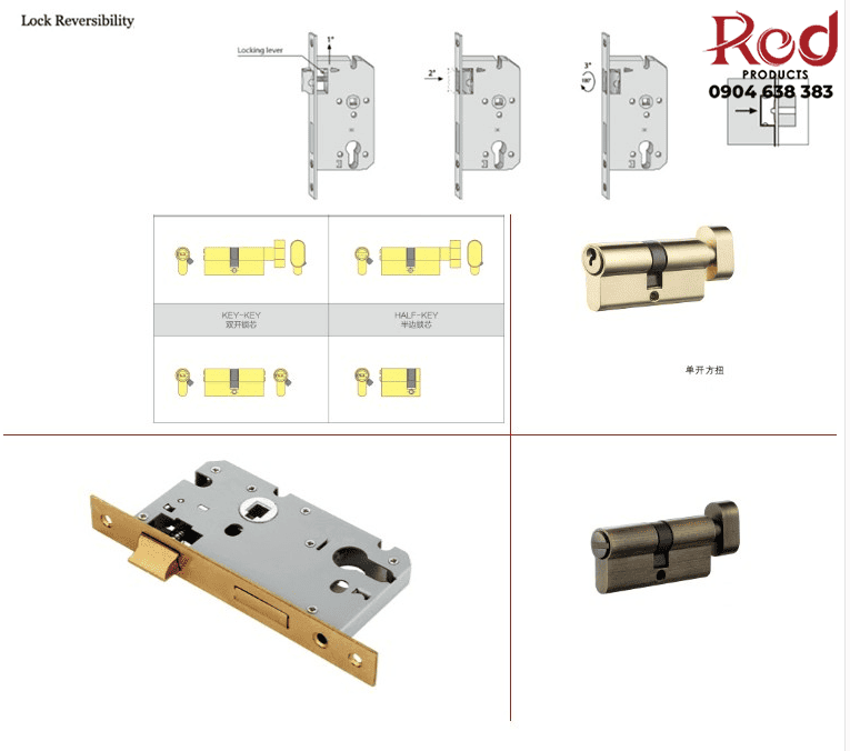 Khóa cửa phòng bằng đồng khía Italia OVLI 308-191 15