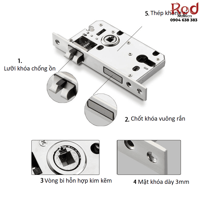 Bộ khóa cửa gỗ hiện đại hợp kim kẽm A08-06GJ