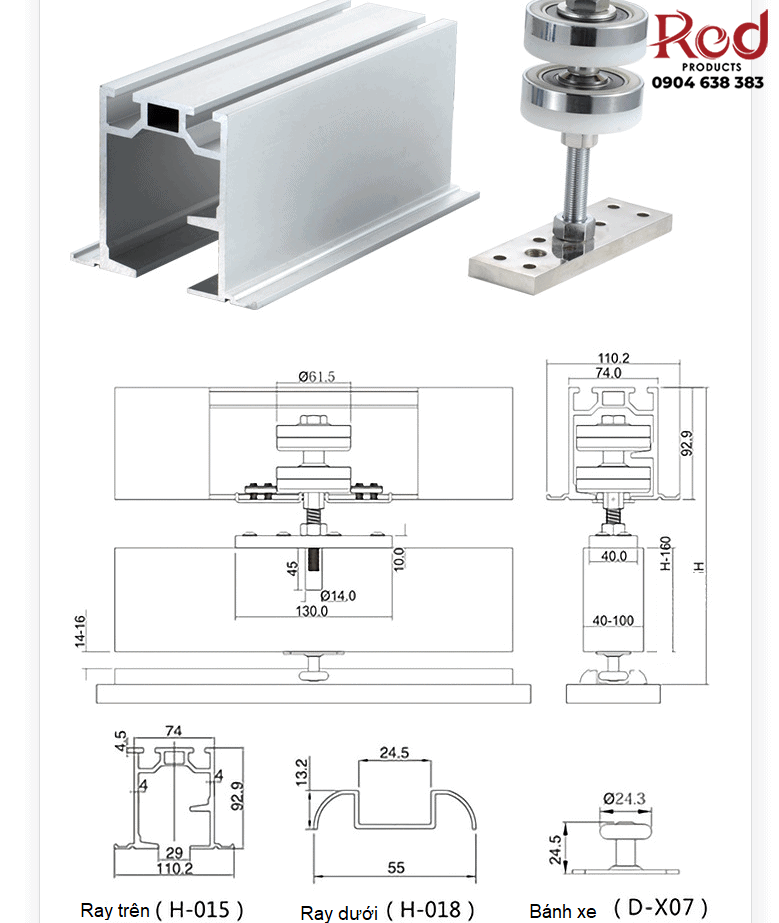 Bánh xe cửa lùa cho cửa gập ngăn phòng DFL-P130A 10