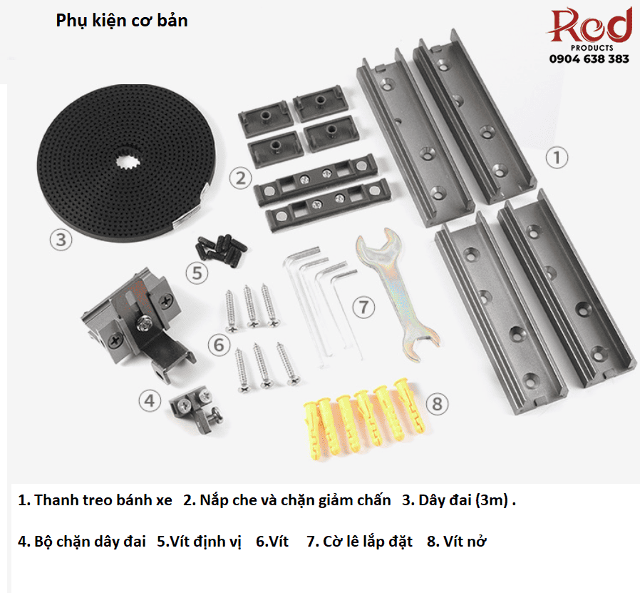 Bộ phụ kiện ray trượt cửa lùa đồng bộ 4 cánh BTC-YG213 3