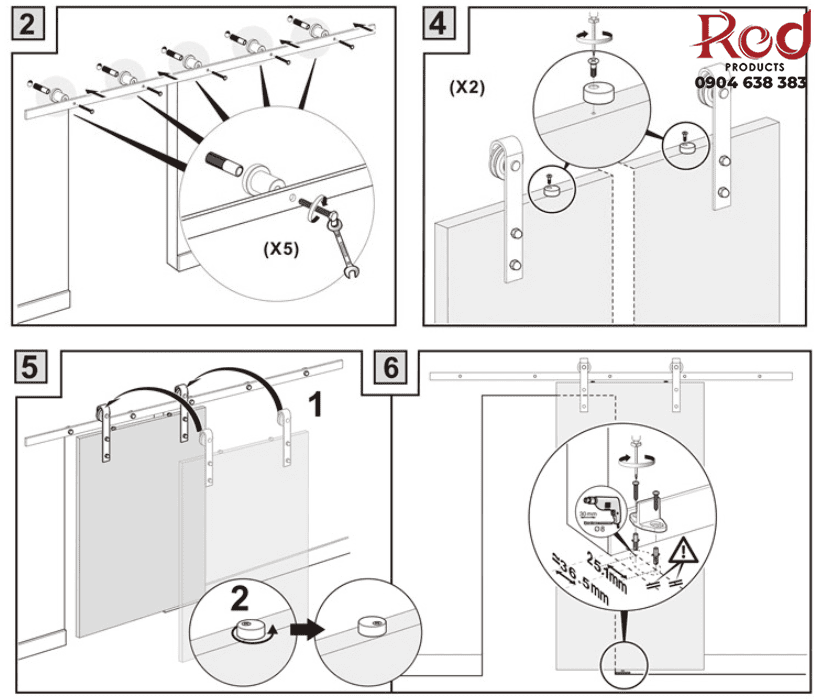 Bộ ray trượt cửa lùa treo kiểu Mỹ nhiều kích thước DFL-GC001 12