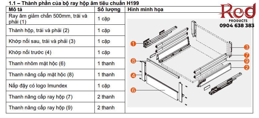 Ray hộp Imundex cao 199mm màu xám 7273020 1