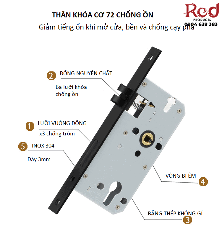 Khóa cửa phòng hiện đại bằng đồng khía 911-A 17