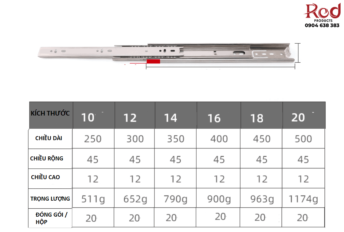 Ray bi 3 tầng inox 201 không giảm chấn MX-NSC4512 6