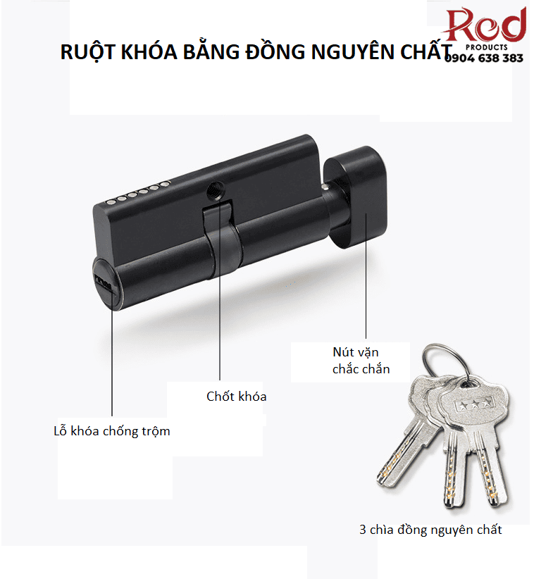 Khóa cửa phòng hiện đại bằng đồng khía 911-A 18