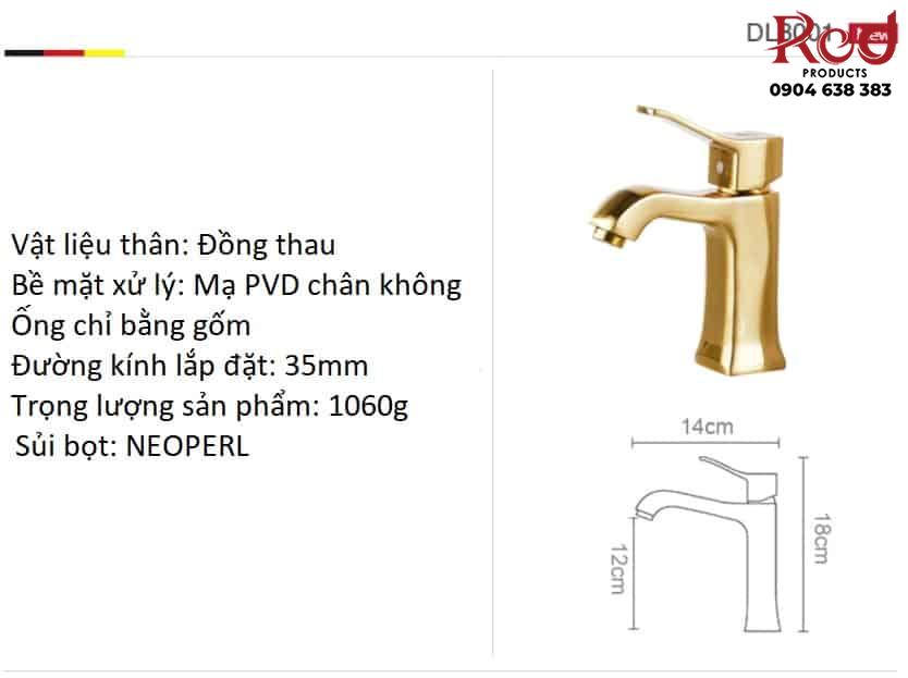 Vòi lavabo nóng lạnh bằng đồng mạ PVD DL8003A 11