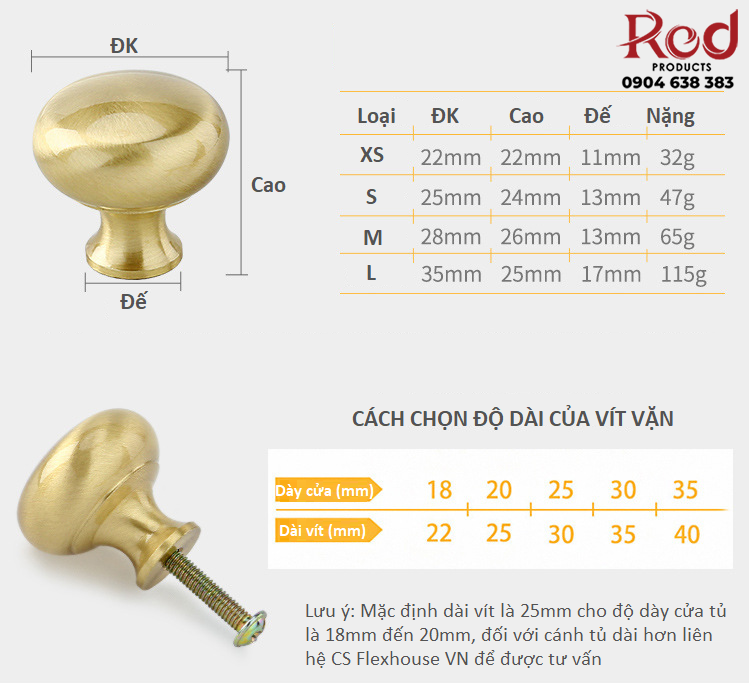 Núm tay nắm tủ gỗ bằng đồng nguyên chất T2614 7