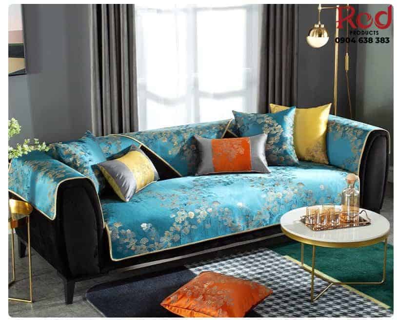 Drap sofa xanh hoang gia