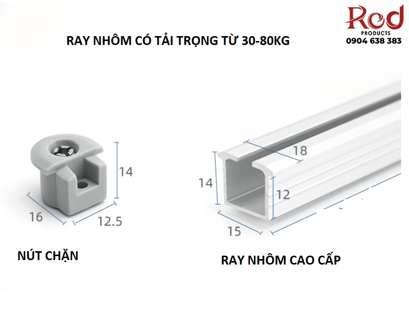 Ray trượt nhôm cửa lùa tủ áo BTS-MRA 2