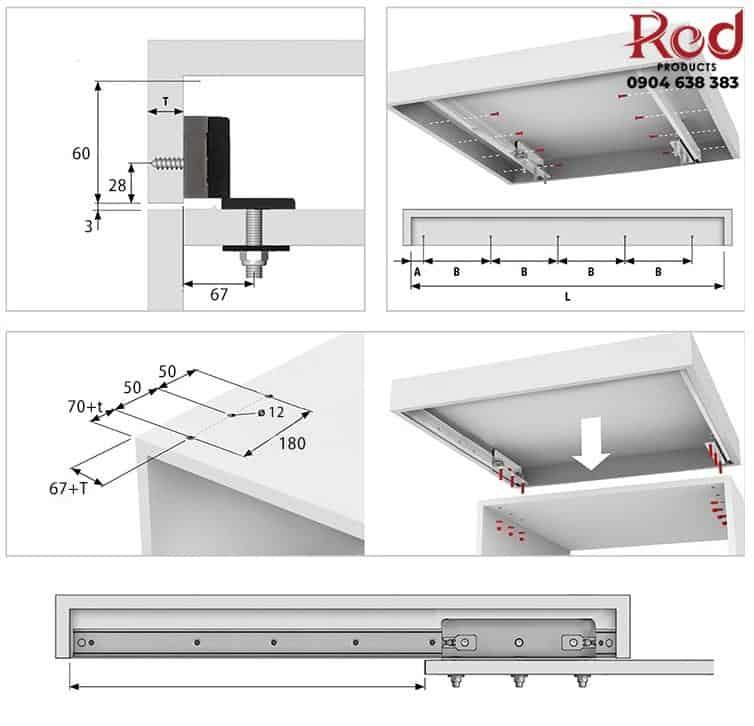 Bộ phụ kiện ray trượt bếp đảo mở rộng tải trọng cao GN061 20