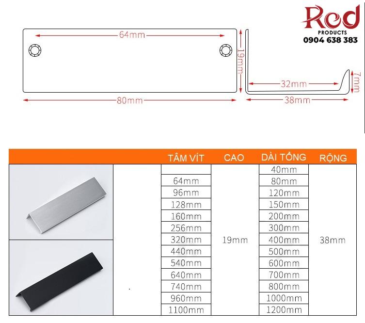 Tay nắm âm tủ hợp kim nhôm màu đen WH106 12