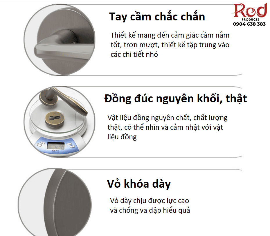 Khoá cửa phòng tay gạt bằng đồng cao cấp CS01-218 20