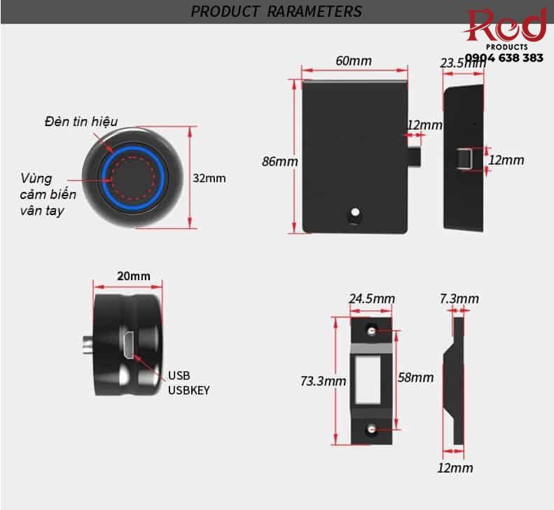 Khóa vân tay mini cho ngăn kéo tủ YLF033 8