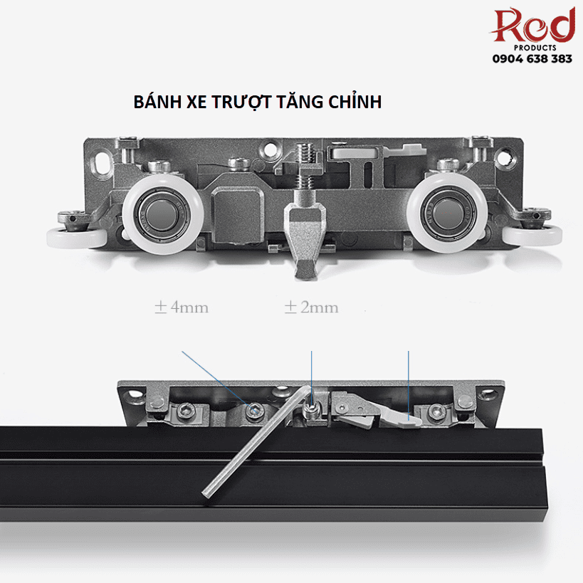 Bộ ray trượt cửa lùa âm cho cửa kính BTC-CTG13 4