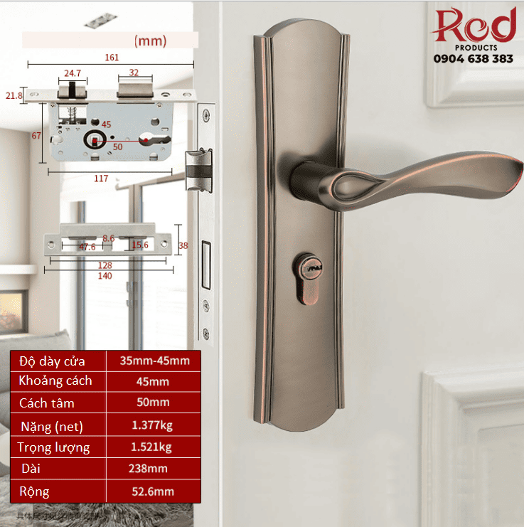 Khóa cửa phòng ngủ phòng tắm cao cấp LDS7001 16