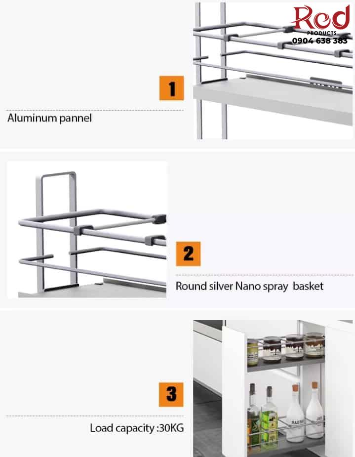 Giá đựng gia vị tủ cánh rộng 150mm Taura MG038A 5