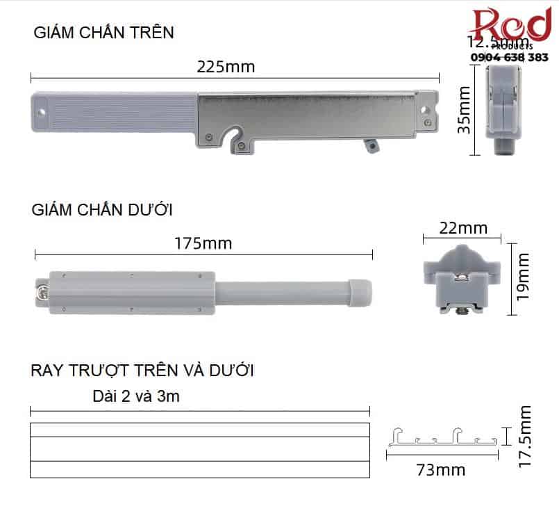 Bộ ray trượt cửa lùa trùm ngoài giảm chấn hai đầu YG203 5