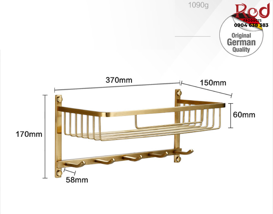 Kệ nhà tắm Đồng có móc dưới cao cấp Duradras DL1017J 6