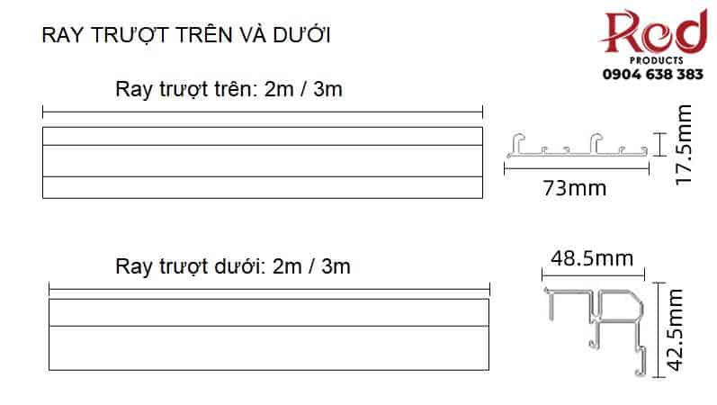 Bộ ray trượt cửa lùa trùm ngoài giảm chấn hai đầu YG203 6