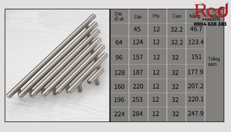 Thông số kỹ thuật cận nặng Tay nắm tủ inox 304