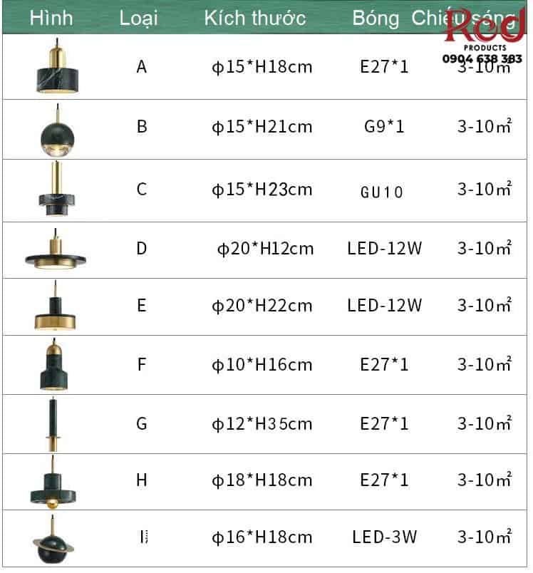 Đèn thả hiện đại bằng đá malachite HLNDD012W 16