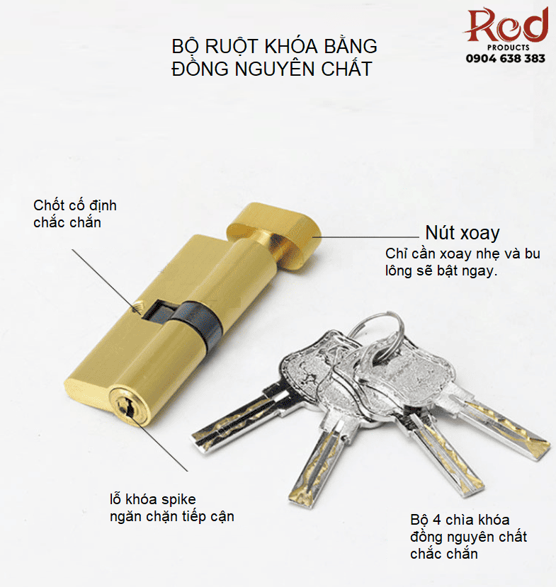 Khóa cửa phòng cổ điển bằng đồng thau CS671-33H 1