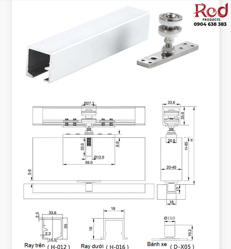 Bánh xe cửa lùa cho cửa gập ngăn phòng DFL-P130A 4