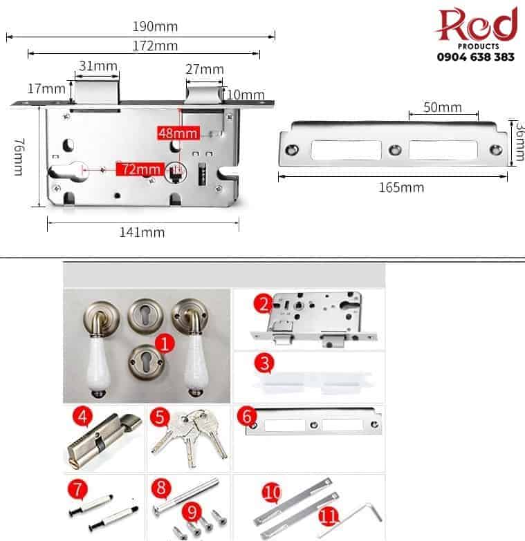 Khóa cửa phòng cổ điển tay nắm gốm sứ INN58-01.99 5