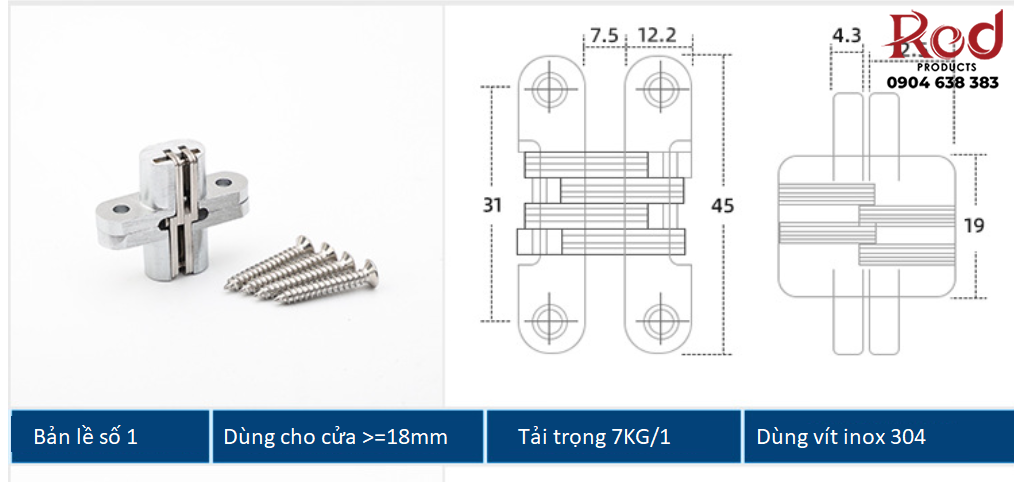 Bản lề chữ thập âm cửa bằng thép không rỉ BTC-HH7/70 5