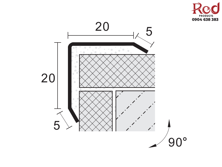 Nẹp Inox 304 trang trí chữ V cho góc 90 độ ngoài JCA-V25 4