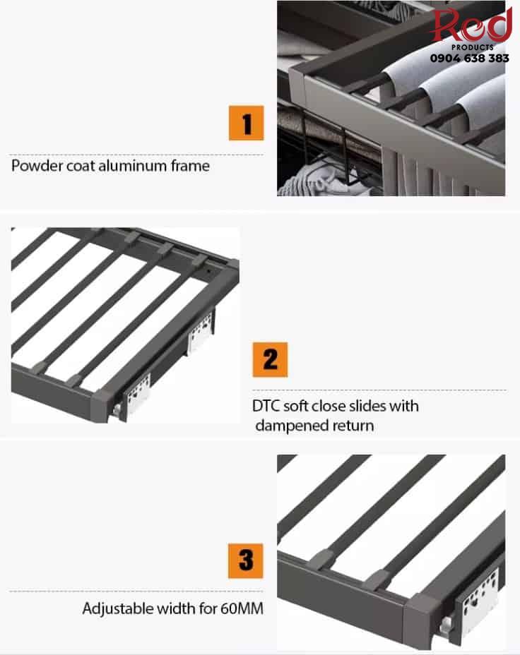 Giá treo quần âu thanh nan ray giảm chấn Taura SV05 7