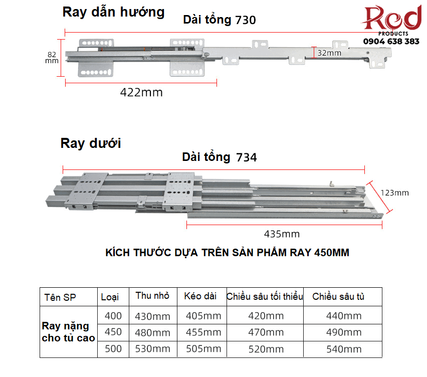 Ray trượt chịu lực cho tủ gỗ cao đa năng MX4-500 8