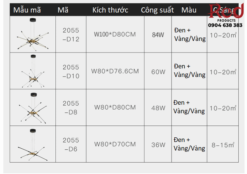 Đèn thả bàn hiện đại màu đen HSF7821B5